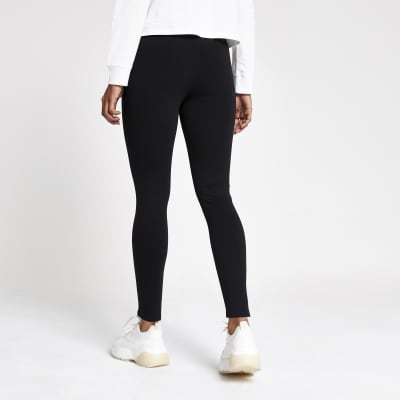 Petite black jersey panelled leggings