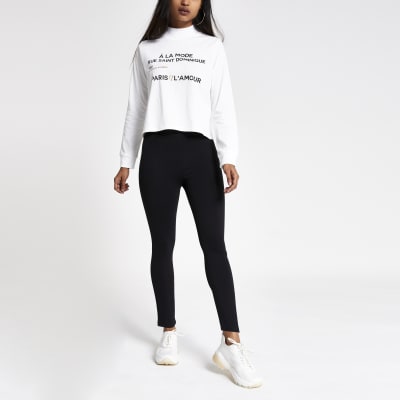 Petite black jersey panelled leggings