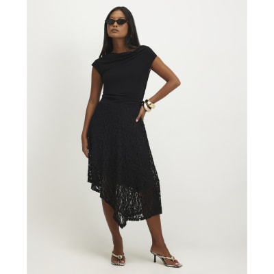 Petite Lace Hybrid Drape Dress