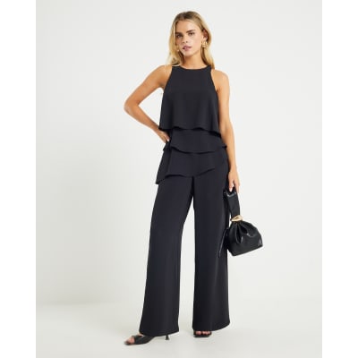 Petite Black Layered Wide Leg Jumpsuit