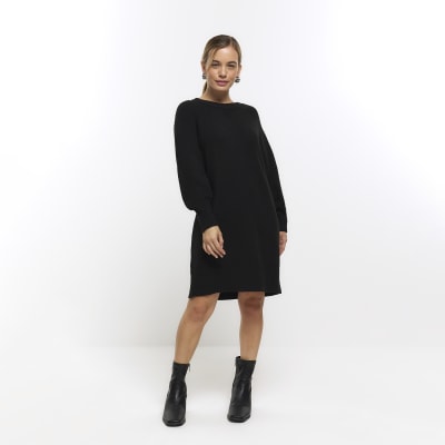 Petite Black Long Sleeve Jersey Mini Dress