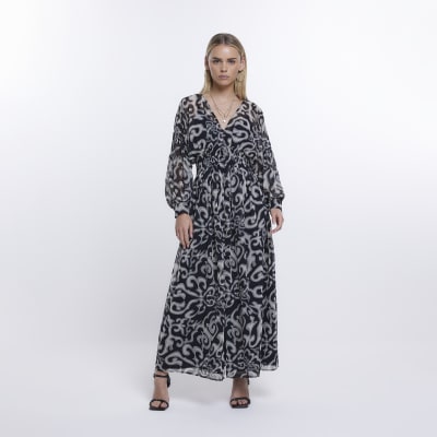 Petite black maxi shirt dress