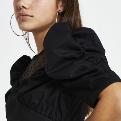 Petite black mesh crop top