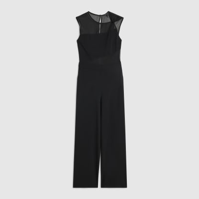 Petite Black Mesh Top Jumpsuit