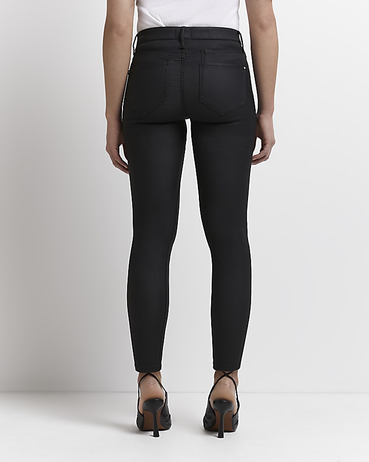 Petite black Molly coated skinny jeans