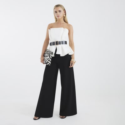 Petite Black Peplum Belted Bandeau Jumpsuit