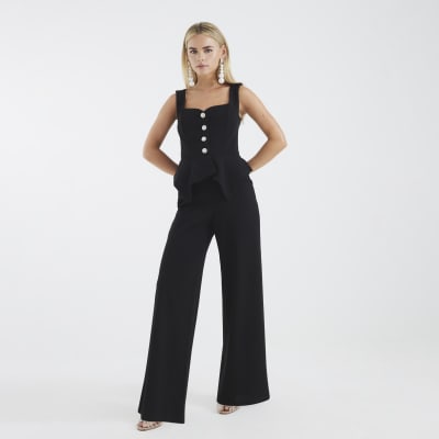 Petite Black Peplum Jumpsuit