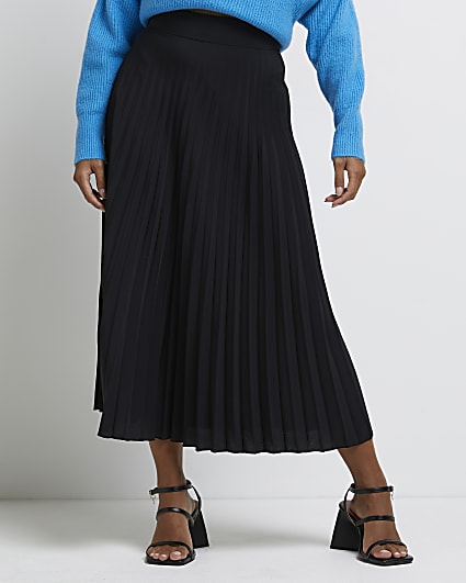 Petite black pleated midi skirt