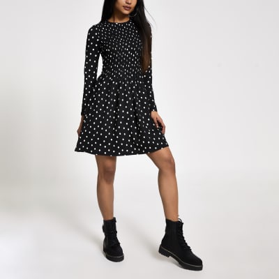 river island black polka dot dress