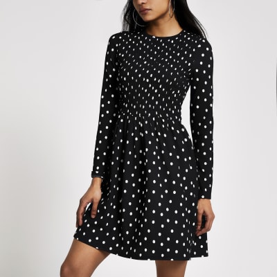 river island black polka dot dress