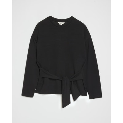 Petite Black Premium Tie Front Top