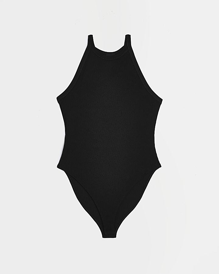 Petite black rib bodysuit