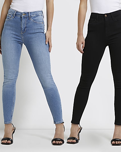 Petite black ripped skinny jeans multipack