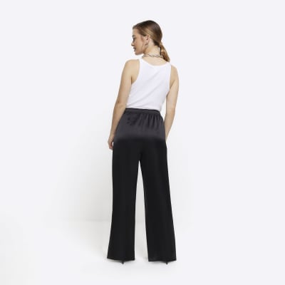 Petite Satin Wide Leg High Waisted Pants