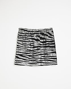 Petite black sequin animal print mini skirt