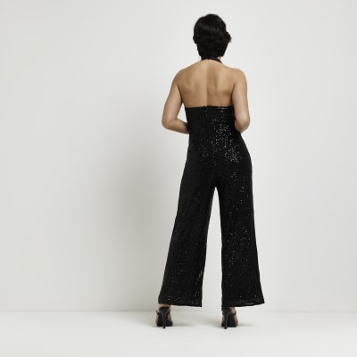 Petite black sequin jumpsuit River Island