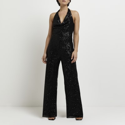 Petite black sequin jumpsuit | River Island