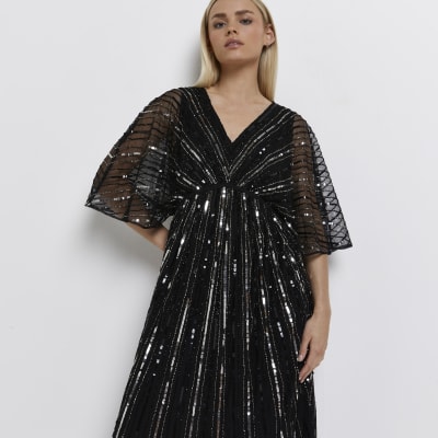 Petite black sequin maxi dress