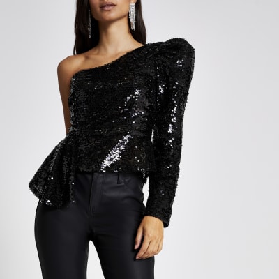 river island black sequin top