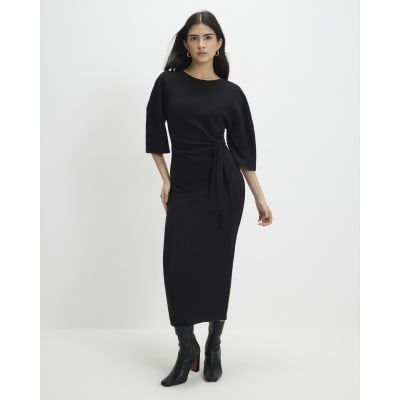 Petite Black Short Sleeve Ribbed Cosy Dress