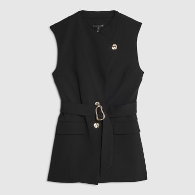 Petite Black Sleeveless Belted Waistcoat