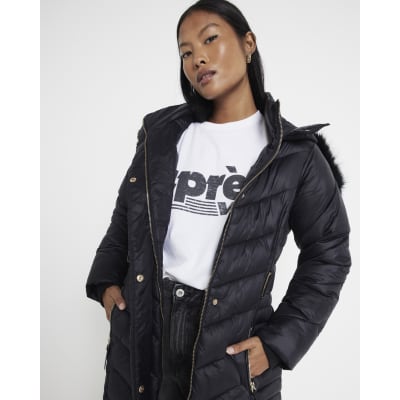 River Island Black Petite Coats Petite Black Slim Fit Longline