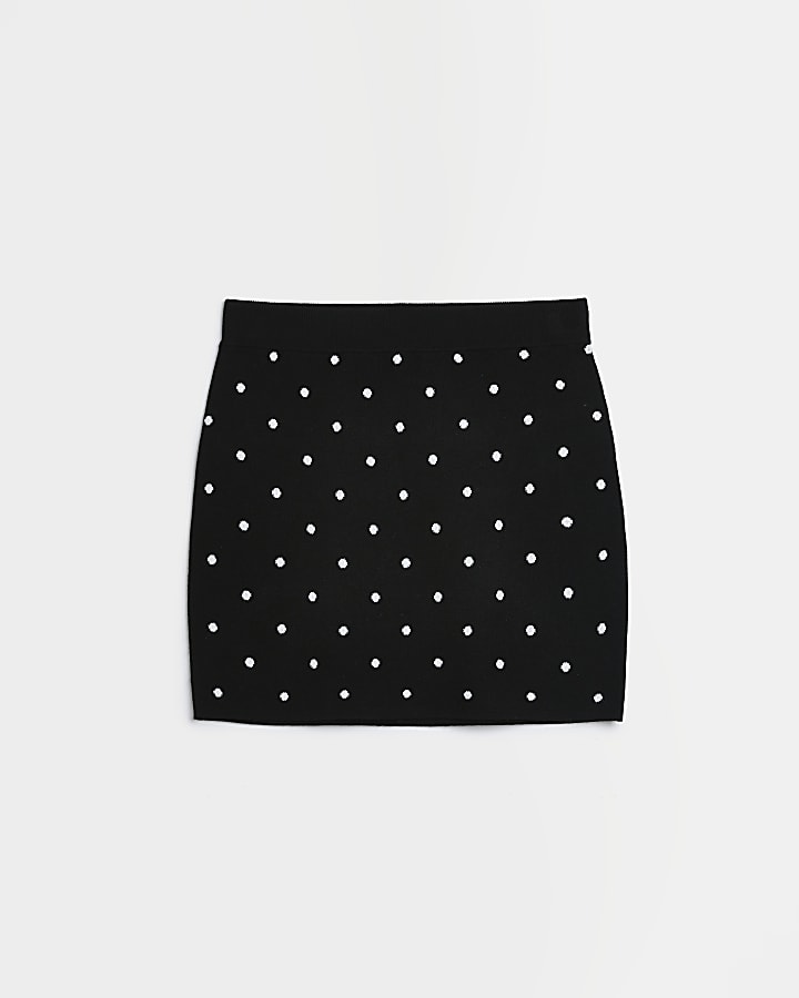 Petite black spot knit mini skirt
