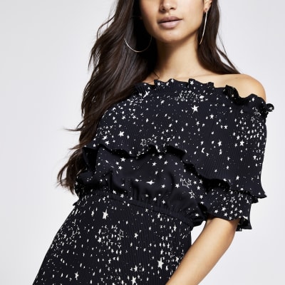 river island black pleated dress