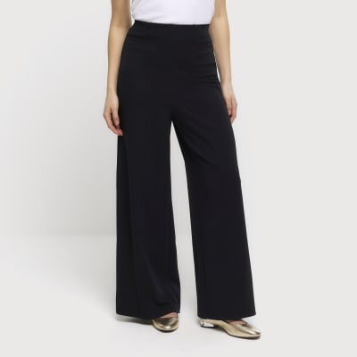 Petite black stitched wide leg trousers River Island