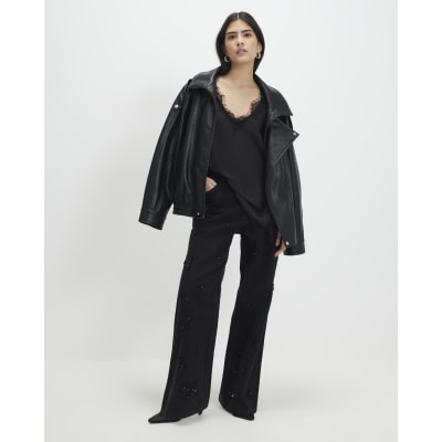 Petite Black Straight Embellished Jeans