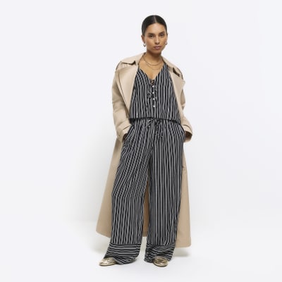 Petite black stripe wide leg trousers