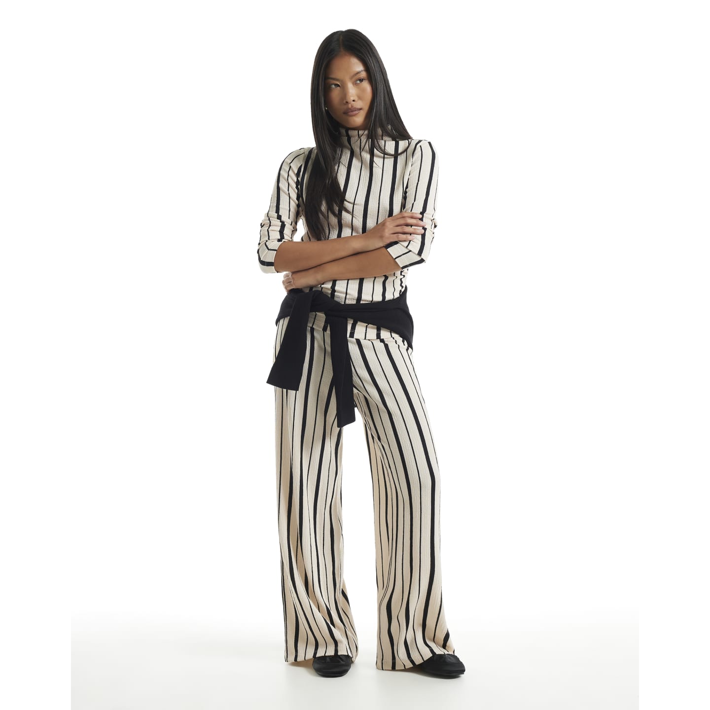 River Island Petite Black Stripe Wide Leg Trousers — photo 1 of 1