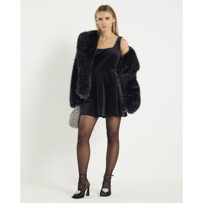 Petite Black Velvet Embellished Mini Dress