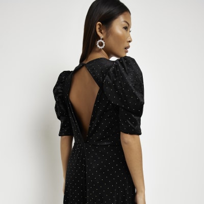 Black velvet dress river island sale