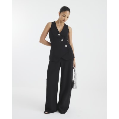 Petite Black Waistcoat Hybrid Jumpsuit