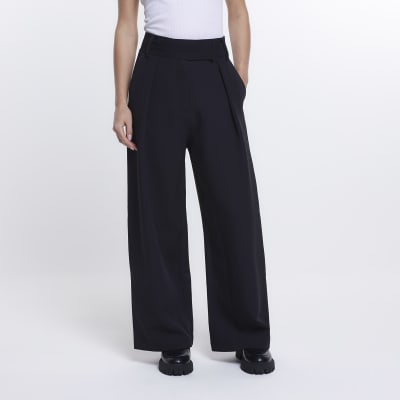 Petite black wide leg trousers | River Island