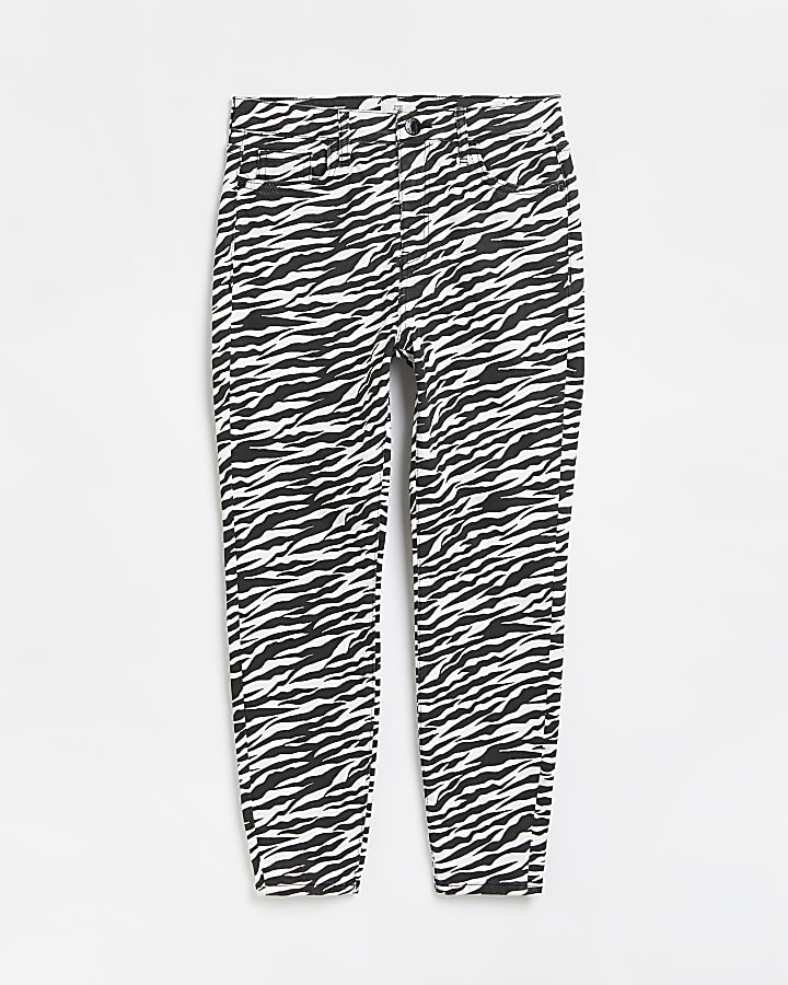 Petite black zebra bum sculpt skinny jeans