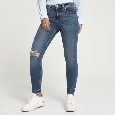 low rise ripped skinny jeans