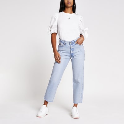 Petite blue Blair high rise straight jeans