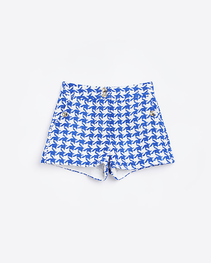 Petite blue boucle dogtooth shorts