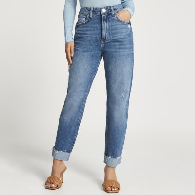 Petite Blue bum sculpt high waisted mom jeans | River Island