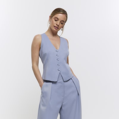 Petite blue button front waistcoat