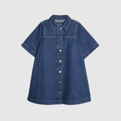 Petite Blue Button Through Denim Dress