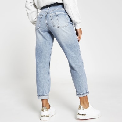Petite blue Carrie comfort shape mom jeans