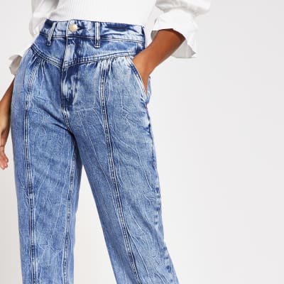 Petite blue Carrie high rise Mom jeans