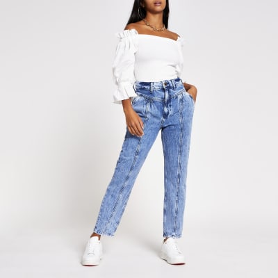 Petite blue Carrie high rise Mom jeans
