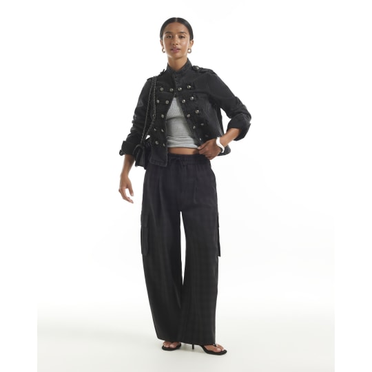 River Island Petite Blue Check Smart Joggers
