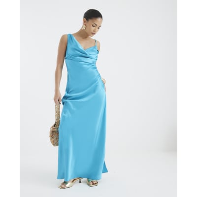 Petite Blue Cowl Neck Maxi Slip Dress