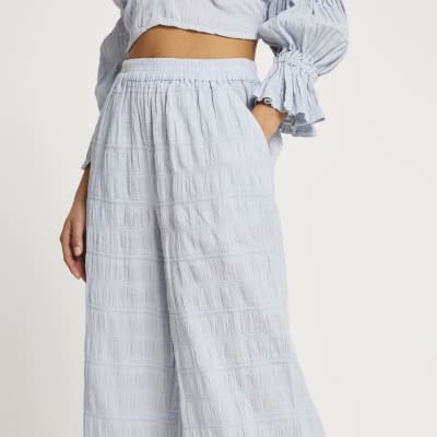 Petite blue crinkled trousers