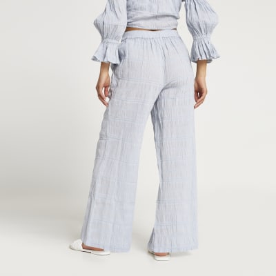 Petite blue crinkled trousers